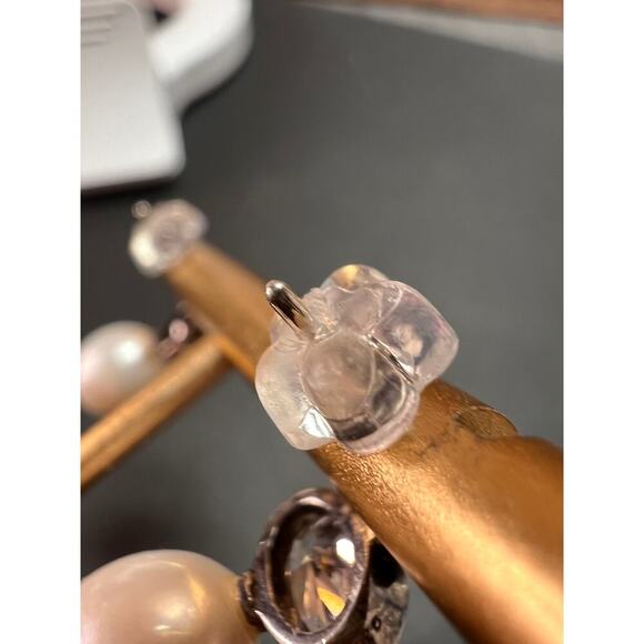 Cultured pearl and CZ sterling silver drop earrings - Picture 14 of 14